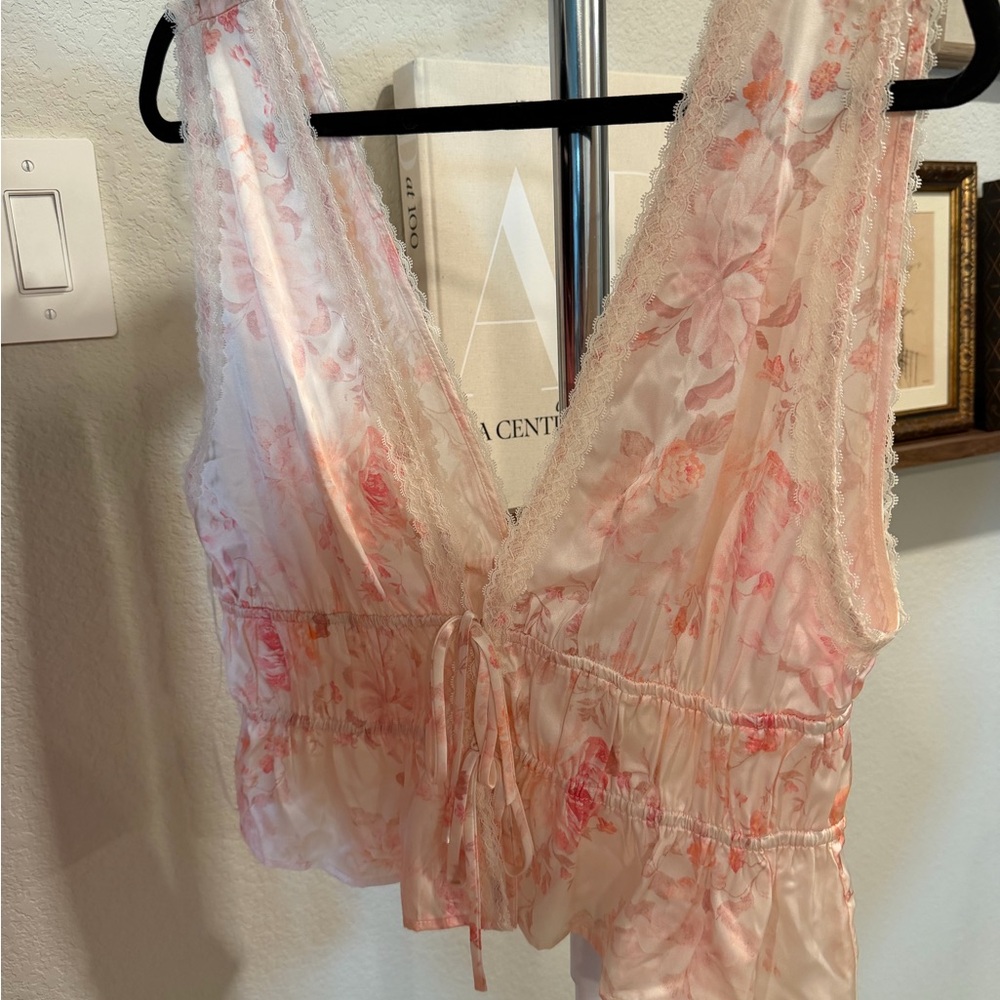 Wayf Peach Floral Lace Top